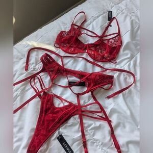 Lounge Intimates Giselle Elegant Red Lace Lingerie Set